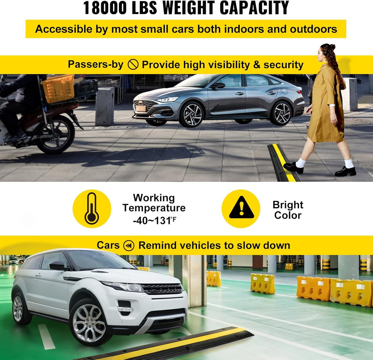 Happybuy 4 Pack of 1-Channel Rubber Cable Protector Ramps Heavy Duty 18000Lbs Load Capacity Cable Wire Cord Cover Ramp Speed Bump Driveway Hose Cable Ramp Protective Cover | Heavy Duty, 18000Lbs Load Capacity, Speed Bump Driveway, Hose Cable Ramp