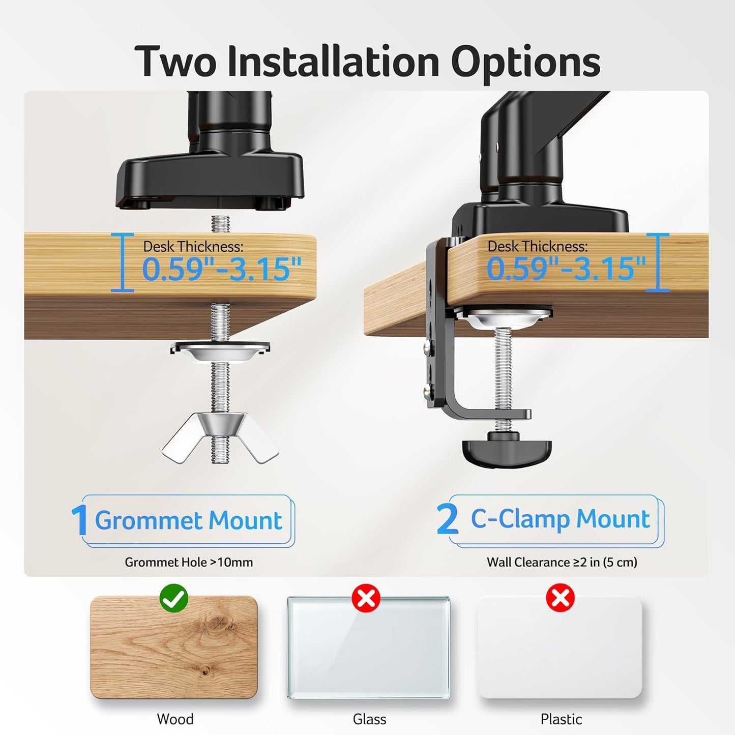 Acer Dual Monitor Arm, Gas Spring VESA Mount Stand for 17-32" Screens | Computer Desk Arm Fully Adjustable VESA 75x75/100x100 with C-Clamp & Grommet Mounting Base, Each Arm Holds 4.4 to 19.8 lbs