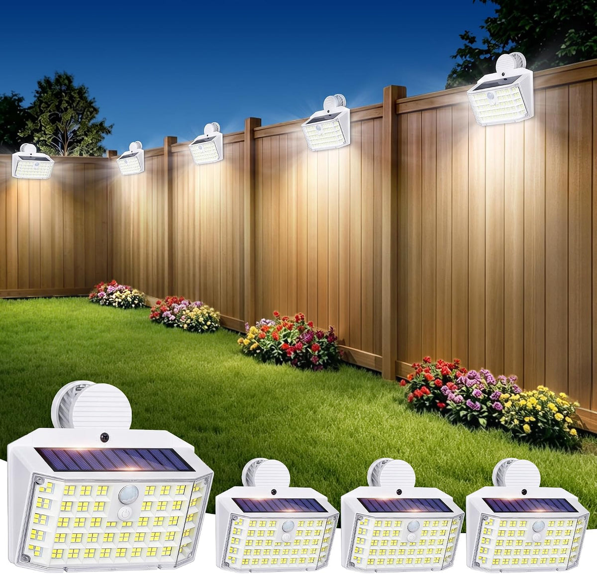 LUHLEE Clip on Solar Fence Lights Outdoor, 176 LED Motion Sensor Lights