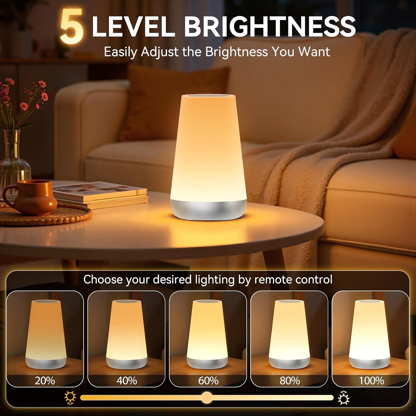 Auxmir Rechargeable Night Light, 13-Color Remote Control Lamp, Silver | touch control, 13 colors, 5 brightness levels, 4 lighting modes, 1/2/4/6-hour auto-off, portable for nursery and camping