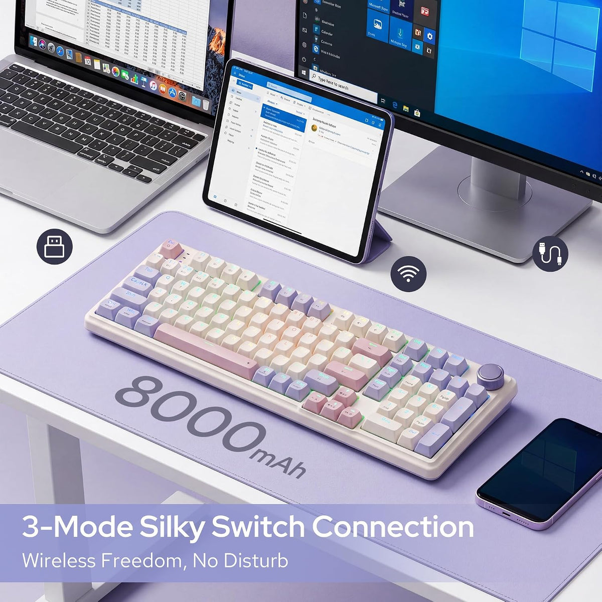 Redragon K768 PRO Wireless 100-Key Gasket Gaming Keyboard, Knob + 8000mAh | Multi-Function Control Wheel, 0-Delay Tri-Mode, Cushioned 5-Layer Noise Dampening for Creamy Thocky Sound, Practical 95% Size