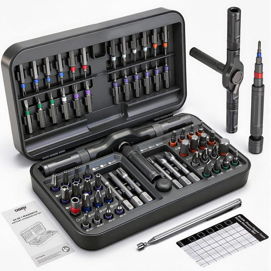 DISEN 68PC Ratcheting Screwdriver Set T-Handle 42 Bits S2 Steel | 58-Tooth ratchet | Magnetic pickup & pad | T-handle grip |For laptop, PC, game console, furniture, bike| Storage case