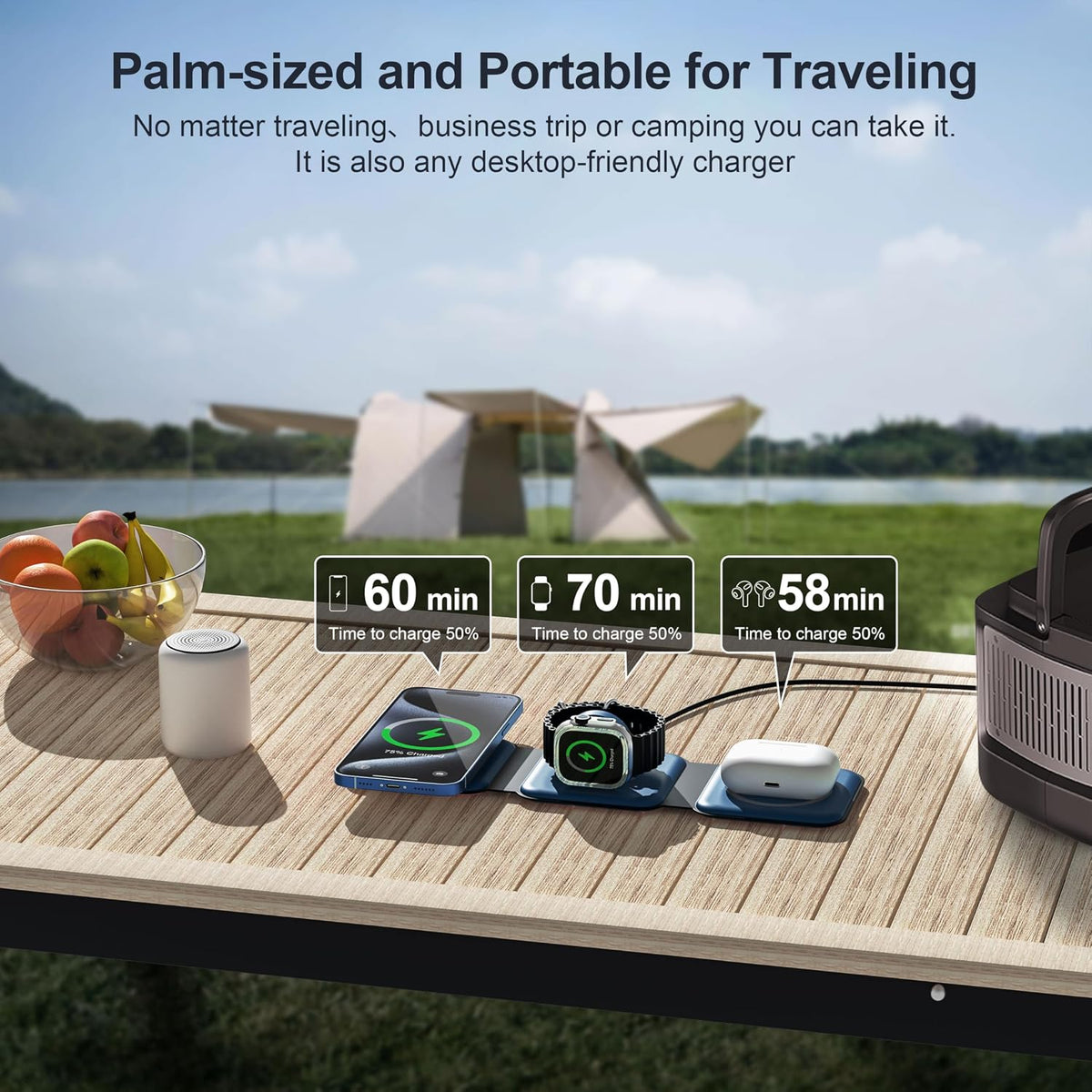 3 in 1 Charging Station for Multple Devices,Foldable 3 in 1 Wireless Charger for Travel,Nano Wireless Charging Station for iPhone16 15 14 13 12 Pro Max/Watch 10 9 8 7 6 5 4 3 Ultra/AirPod Pro