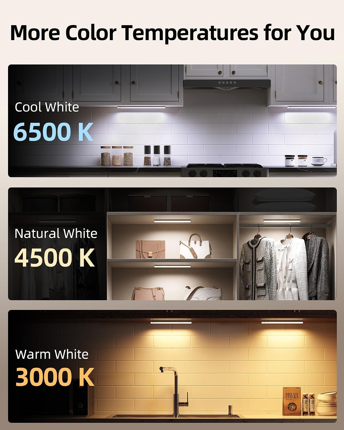 EZVALO Under Cabinet Lighting with Charging Station, Motion Sensor Lights