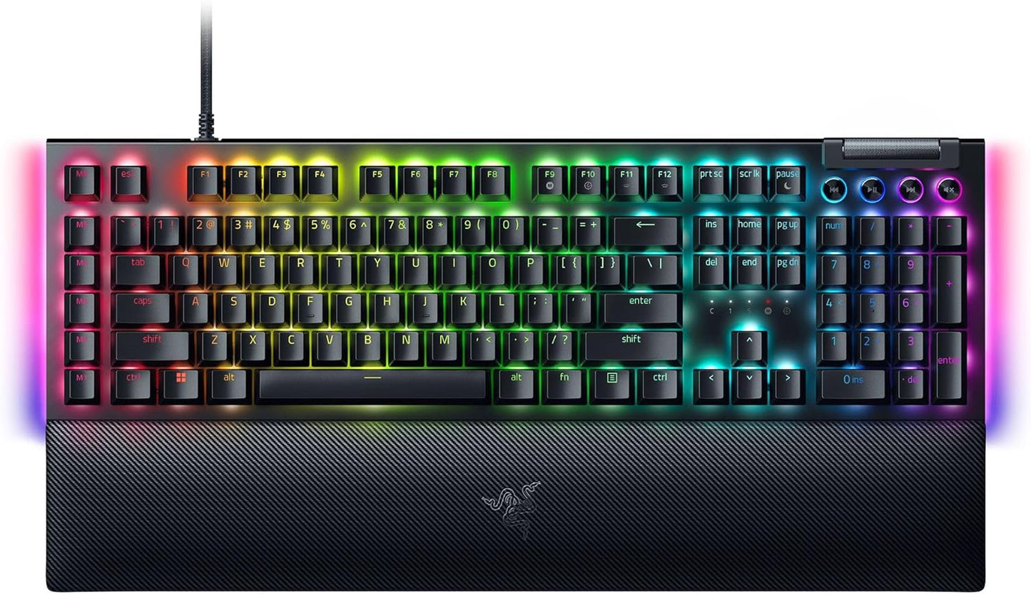 Razer BlackWidow V4 Mechanical Gaming Keyboard, Green Switches | Tactile & Clicky Switches, Chroma RGB, 6 Dedicated Macro Keys, Magnetic Wrist Rest, Doubleshot ABS Keycaps, Snap Tap
