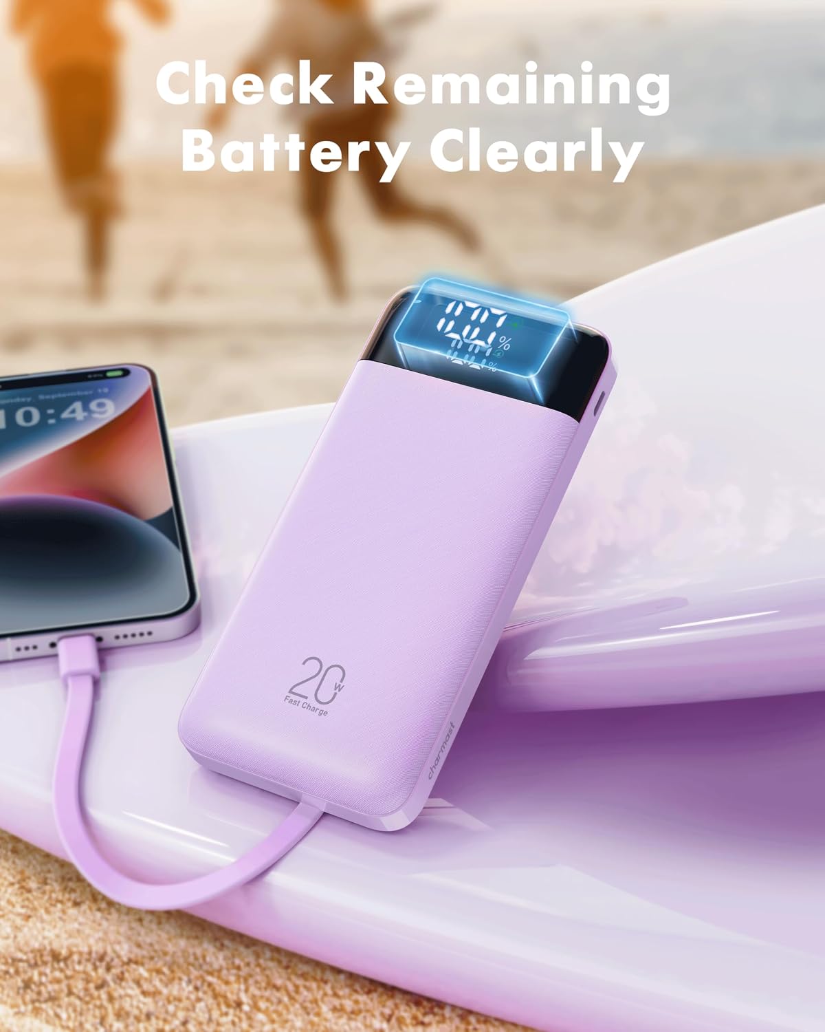 charmast Portable Charger Built-in Cables, 20000mAh Power Bank 6-Output | Travel Fast Charging Battery Pack for iPhone 17/16/15 Samsung Android, Flight-Approved, Multi-Device, USB-C & USB-A, LED %