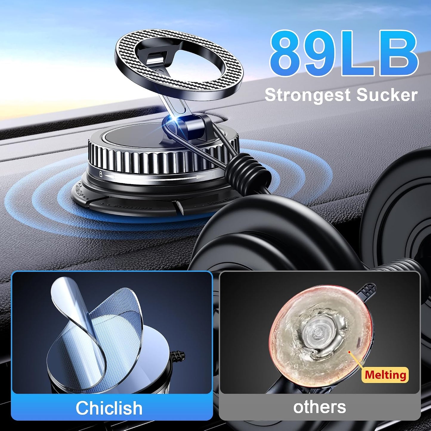 Car Phone Holder for Magsafe [2026 89+LBS Suction & 3700gf Magnetic] 360° Adjustable cell Phone Mount, Phone Holders for Your Car Dashboard Windshield Tripod Camera Video Stabilizers for iPhone 17-12