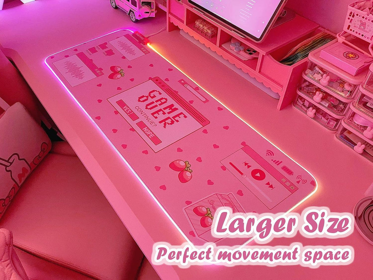 JMIYAV Pink RGB Gaming Mouse Pad 31.5x12 Inch PC XL Large Extended Glowing Led Light Up Desk Pad Non-Slip Rubber Base Computer Mouse Pad Cute Mousepad Mat