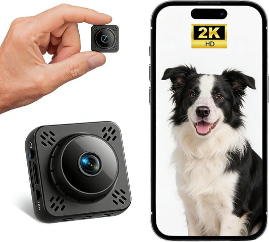 Shibet Hidden Camera, Mini Nanny Cam Wireless with Free Cloud, 2K HD Security Camera WiFi/Offline Recording, Motion Detection & Night Vision for Pet/Baby Monitor with Magnetic Mount