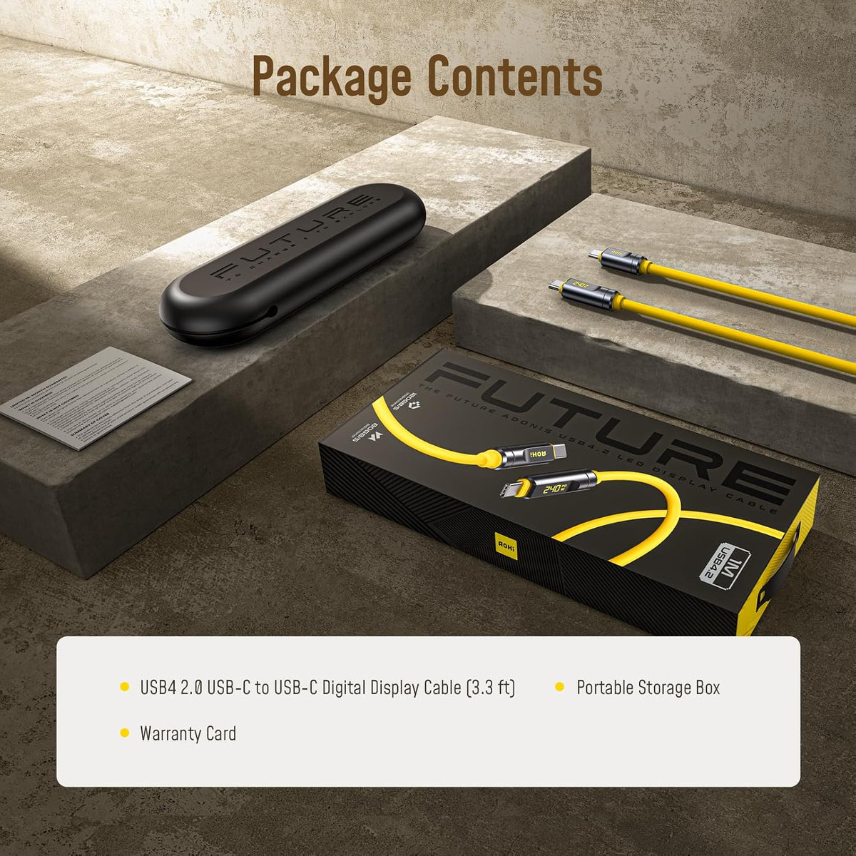 AOHI USB4 2.0 Cable with LED Digital Display 3.3ft, 240W PD3.1 Fast Charging, 80Gbps Data Transfer, Dual 8K Display, The Adonis USB C Cable for MacBook Pro/iPhone 17 Pro Max/Galaxy/SSD/Docking,Yellow