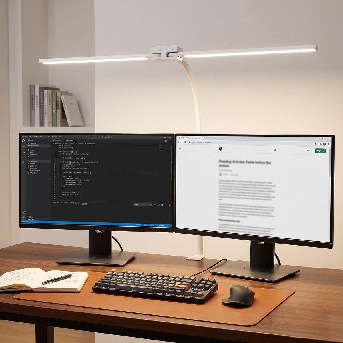 24W Led Desk Lamps with Base for Office Home, 31.5-in Double Head, White