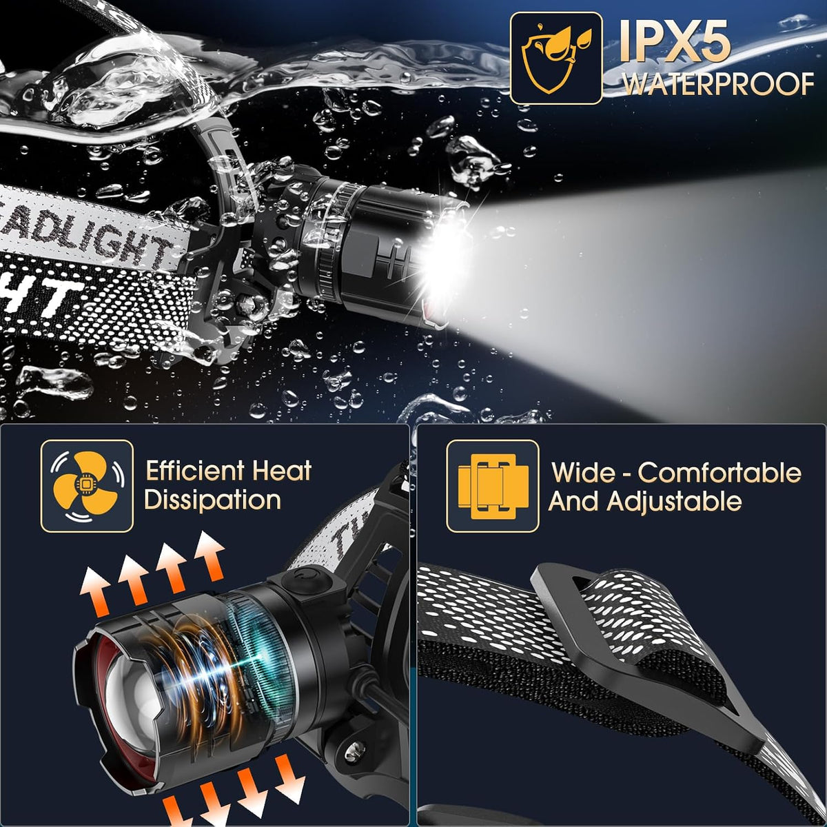 ATDOALL Super Bright LED Headlamp 4 Pack, High Lumen Rechargeable Head Lamp with Motion Sensor, 5 Modes, IPX5 Waterproof, 90° Adjustable, Zoomable Head Lights for Adults, Hard Hat, Outdoor, Camping