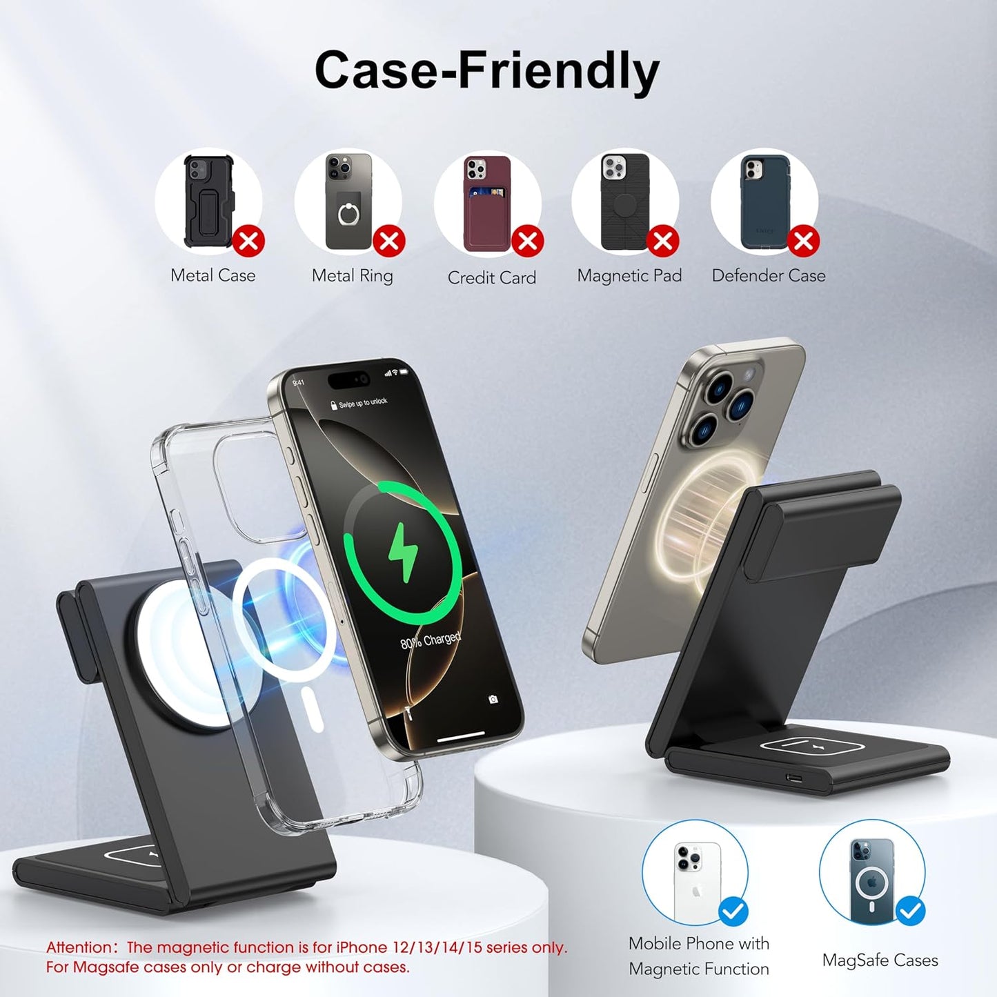 New Travel Foldable 3 in 1 Wireless Charging Station for Apple Magsafe Charger Stand,Fast Magnetic Wireless Charger Station for iPhone 17 Air 16 15 14 13 12 Series,Airpods Pro,Apple Watch Ultra