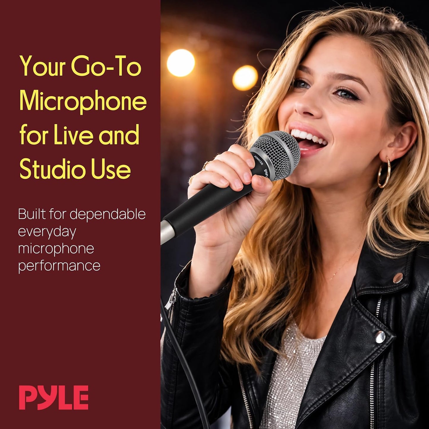 Pyle Microphone, Dynamic Cardioid, XLR Cable Included, Unidirectional, Rugged Construction, Built-in Pop Filter, Perfect for Stage & Studio, High Gain, Ultra-Wide Frequency Response, 15ft Cable