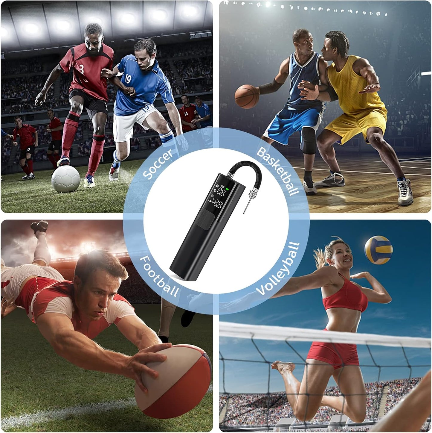 MY01 Electric Ball Pump for Basketball Football Soccer Volleyball | with Inflation & Deflation, Accurate Pressure Gauge, 4 Preset Modes, for Sports Balls, 15PSI