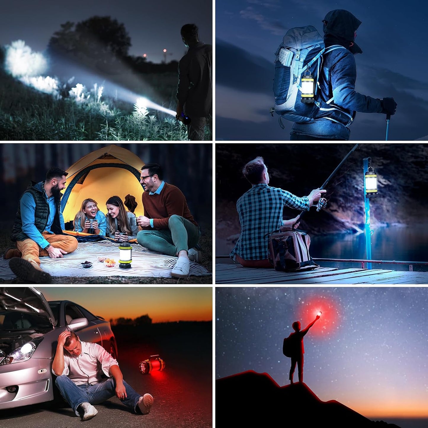 Consciot 2 Pack LED Camping Lantern Flashlight Rechargeable, 6 Light Modes | 3600mAh Portable Battery Pack, IPX4 Waterproof Camping Lights, USB C, Torch for Hurricane, Emergency, Survival Kits
