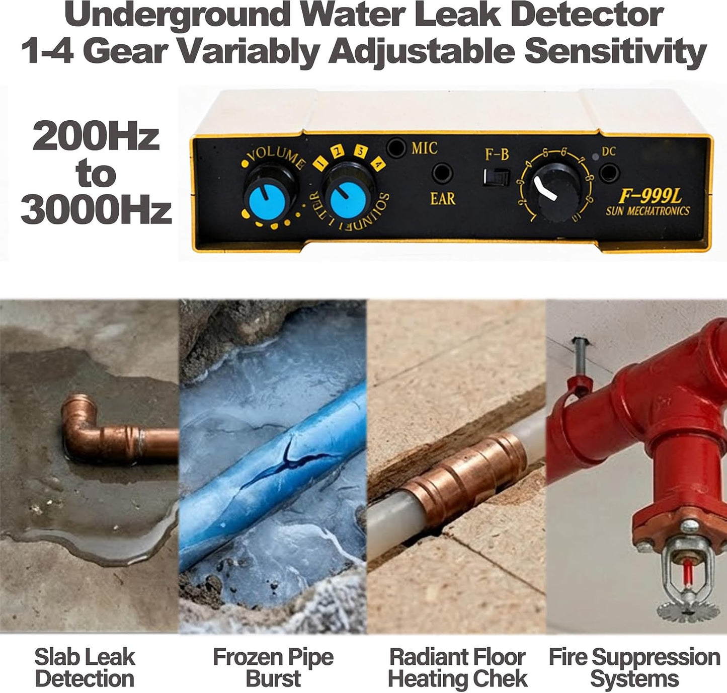 Underground Water Leak Detector, Adjustable Sensitivity Non-Destructive Metal/Plastic Water Pipe Leak Detector Locator for Commercial Residential Plumbing Floor Heating, Noise-Cancelling Headset