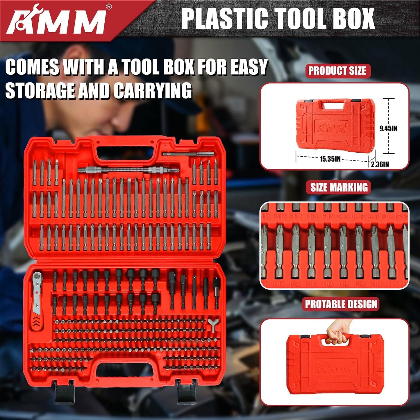 AMM 232-Piece Ultimate Screwdriver Bit Set, Cr-V Steel Impact Driver Bits, Includes Security, Drill, Nut Driver, Ratchet Wrench & Holder