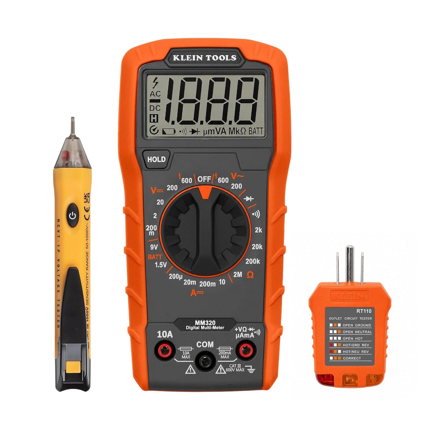Klein Tools 69149P Electrical Test Kit with Digital Multimeter, Non-Contact Voltage Tester and Electrical Outlet Tester, Leads and Batteries
