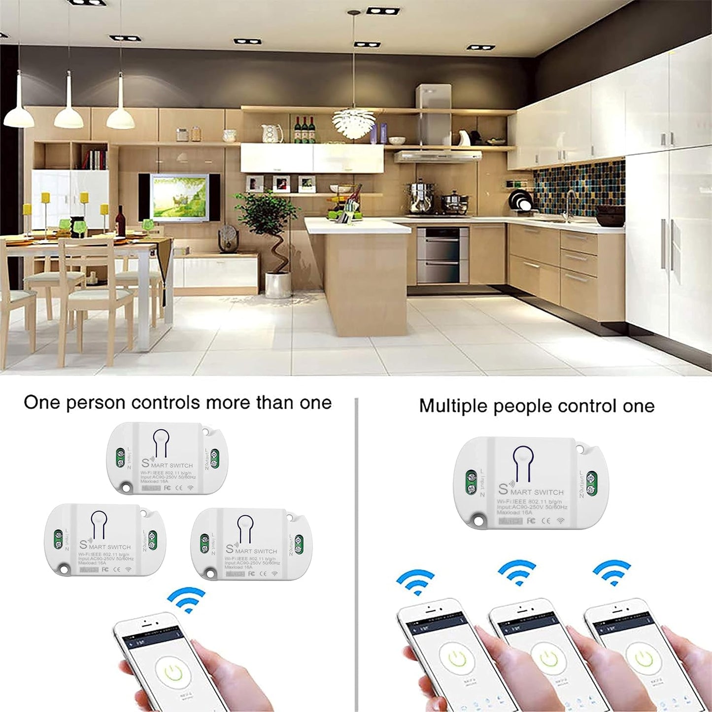 16A Basic Wireless Smart Switch，Wi-Fi Light Switch Compatible with Alexa & Google Home & SmartThings,FCC Certified,No Hub Required Support DIY Module (2 pcs)