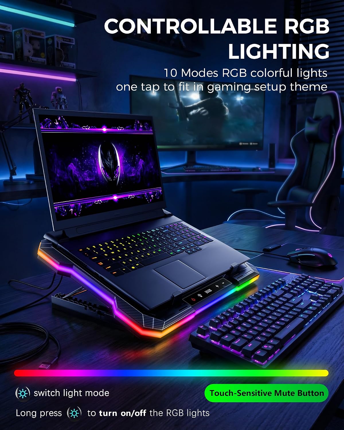 ChillCore 2 Detachable Fans RGB Gaming Laptop Cooling Pad, Rapid Cooling for 15.6-19.3" Laptops, Variable Speed Control, 8 Adjustable Heights - K6 RGB