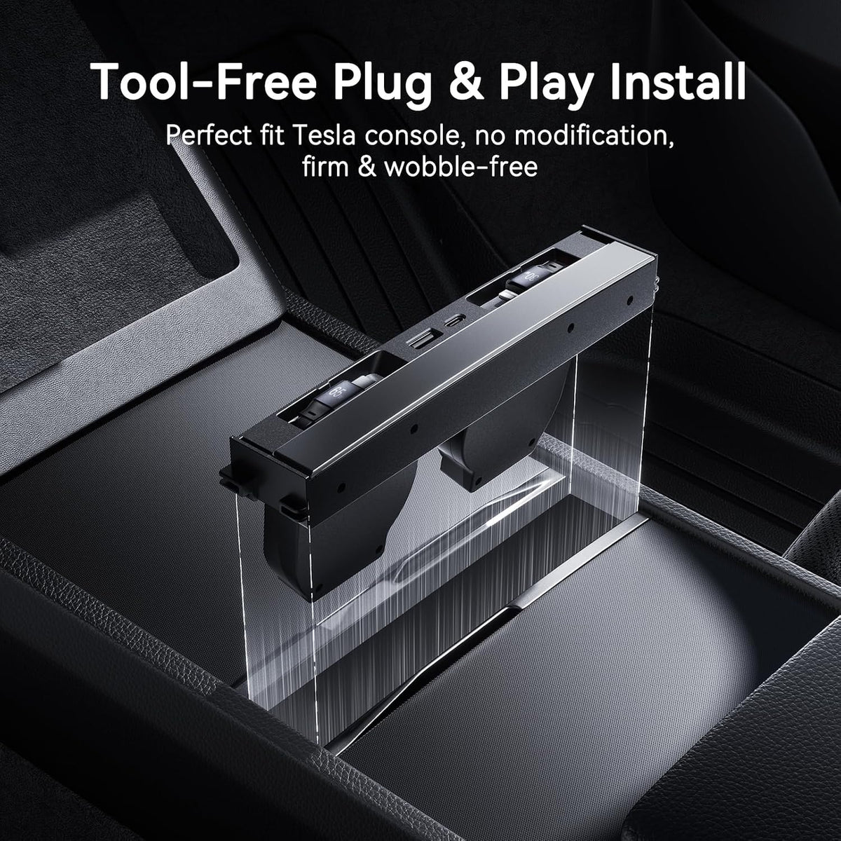 USB Hub for Tesla Model Y 2025-2026 and Model 3 2024-2026, Center Console Docking Station with Dual Retractable Charging Cables, USB-A and USB-C Fast Charging Ports, Tesla Accessories