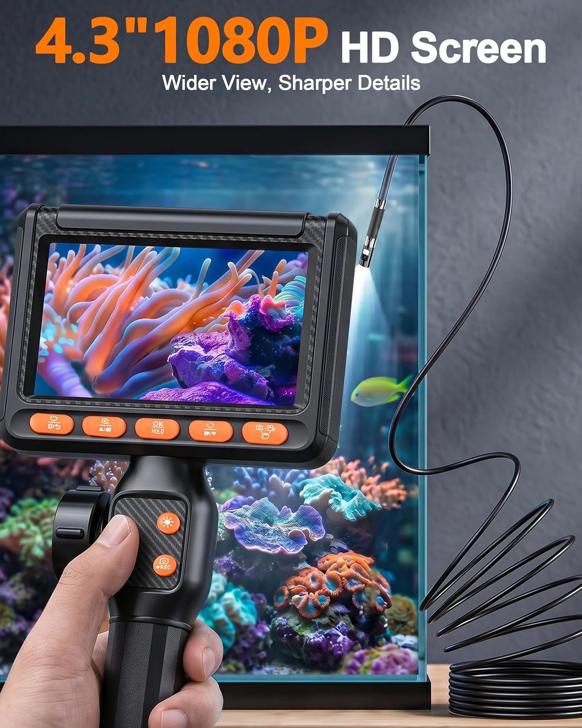 0.24“ Ultra-Slim Borescope, Two-Way&Dual Lens Endoscope,1080P Borescope Camera with Light, 210° Articulating Inspection Camera,TF Card, IP67 Waterproof,5FT Snake Camera for Automotive Engine