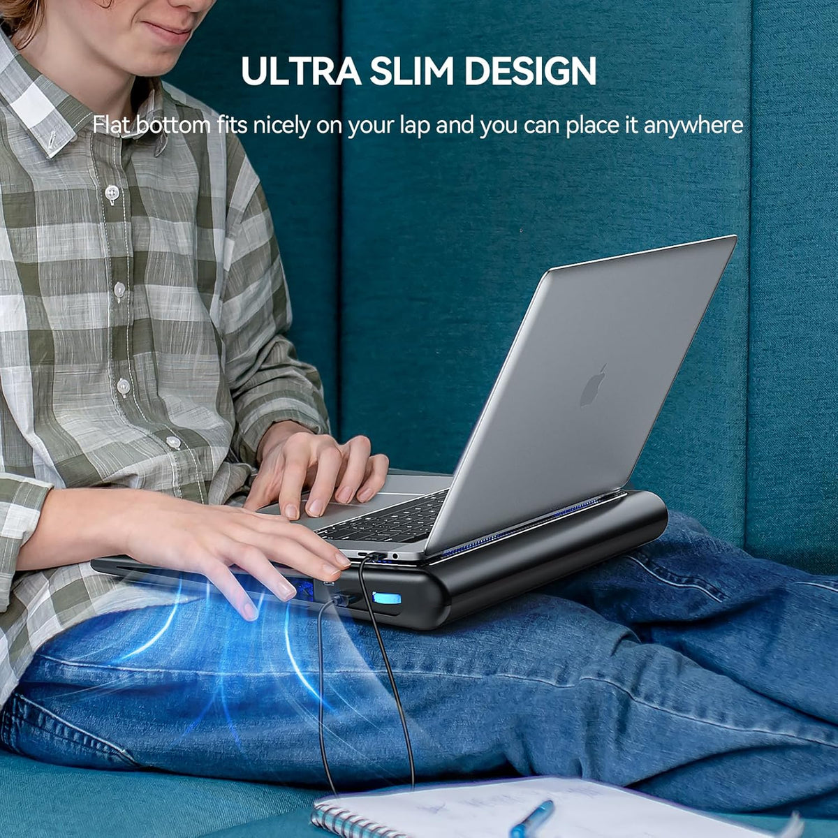 TECKNET Laptop Cooling Pad - 12"-15.6" Laptop Cooler with Quiet Cooling Fan | USB-A & USB-C Powered Cooling Stand with Adjustable Wind Speeds for Gaming, Work & Everyday Computing, Blue LED
