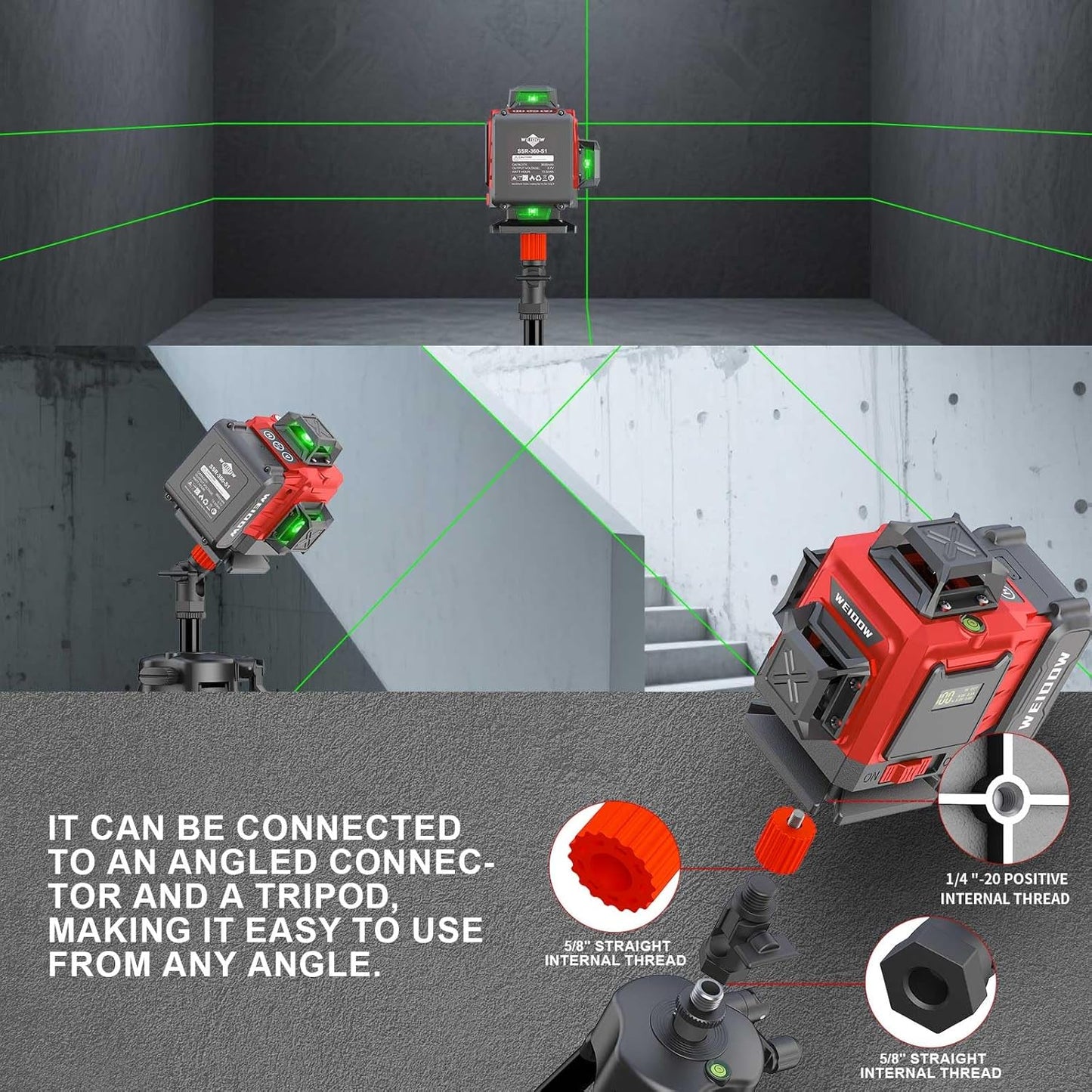 WEIDDW Laser Level 360° Green Cross Line Self Leveling Laser Measuring Tool
