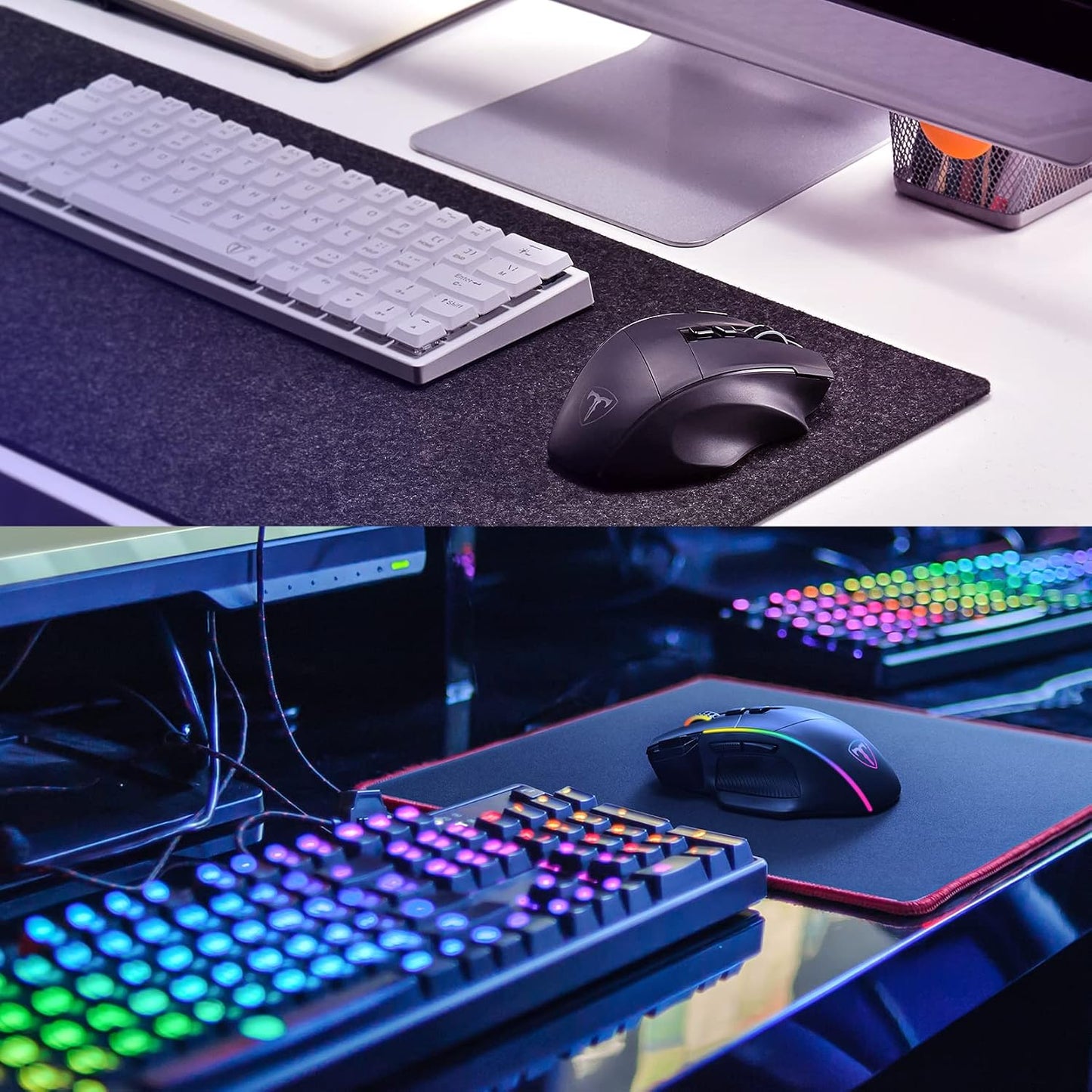 RisoPhy Wireless Gaming Mouse, 3-Mode 2.4G/USB-C/Bluetooth with RGB Backlit | 6 Level 10000DPI, Ergonomic Design, 8 Programmable Buttons, 58H Capacity Rechargeable, Computer Mouse for PC/Mac/Laptop