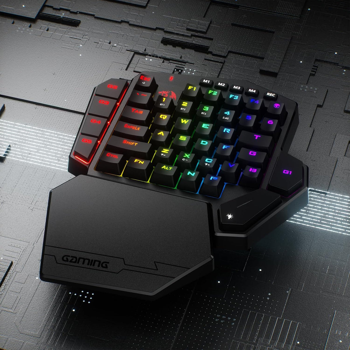 Redragon K585 PRO Wireless One-Handed RGB Gaming Keypad, 42-Key Layout | 0-Delay 2.4GHz Connection, On Board Macro Keys Keyboard, USB Pass-Through Port, Hot-Swap Socket, Detachable Wrist Rest