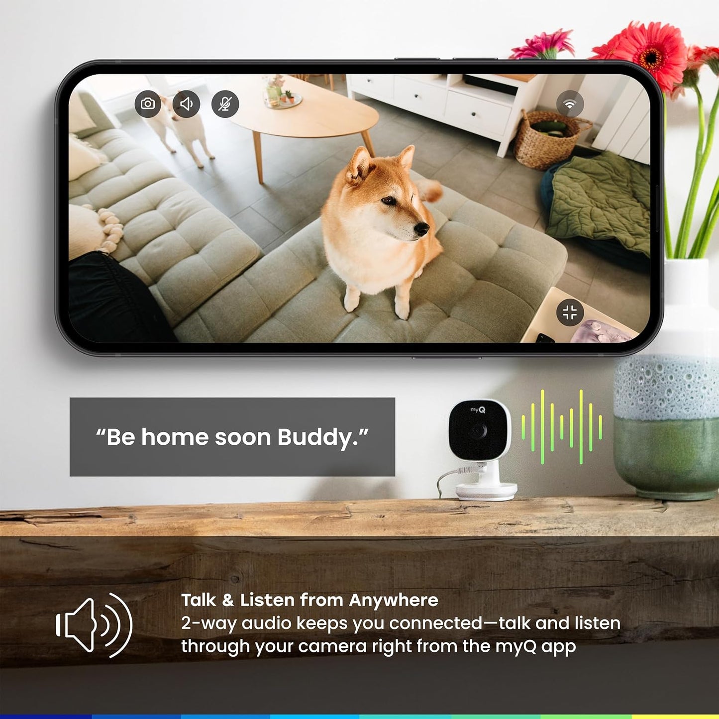 myQ Indoor Plug-in Security Camera Gen 2 – 2K Smart Wi-Fi Camera with Night Vision, Baby and Pet Monitor, Motion Detection and Alerts, 2-Way Audio & App Control