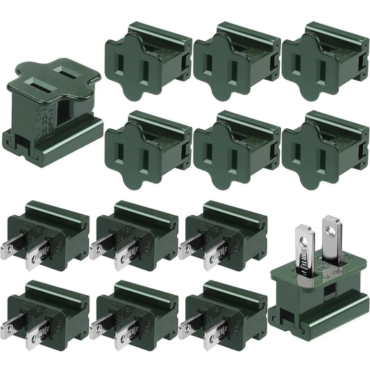 Fovths 12 Pieces Christmas Male and Female SPT-1 Vampire Plugs Light Slip Zip Plug Green Gilbert Plugs Electrical Light End Plug for Xmas Holiday Outdoor Indoor Lighting, 6 Female+6 Male