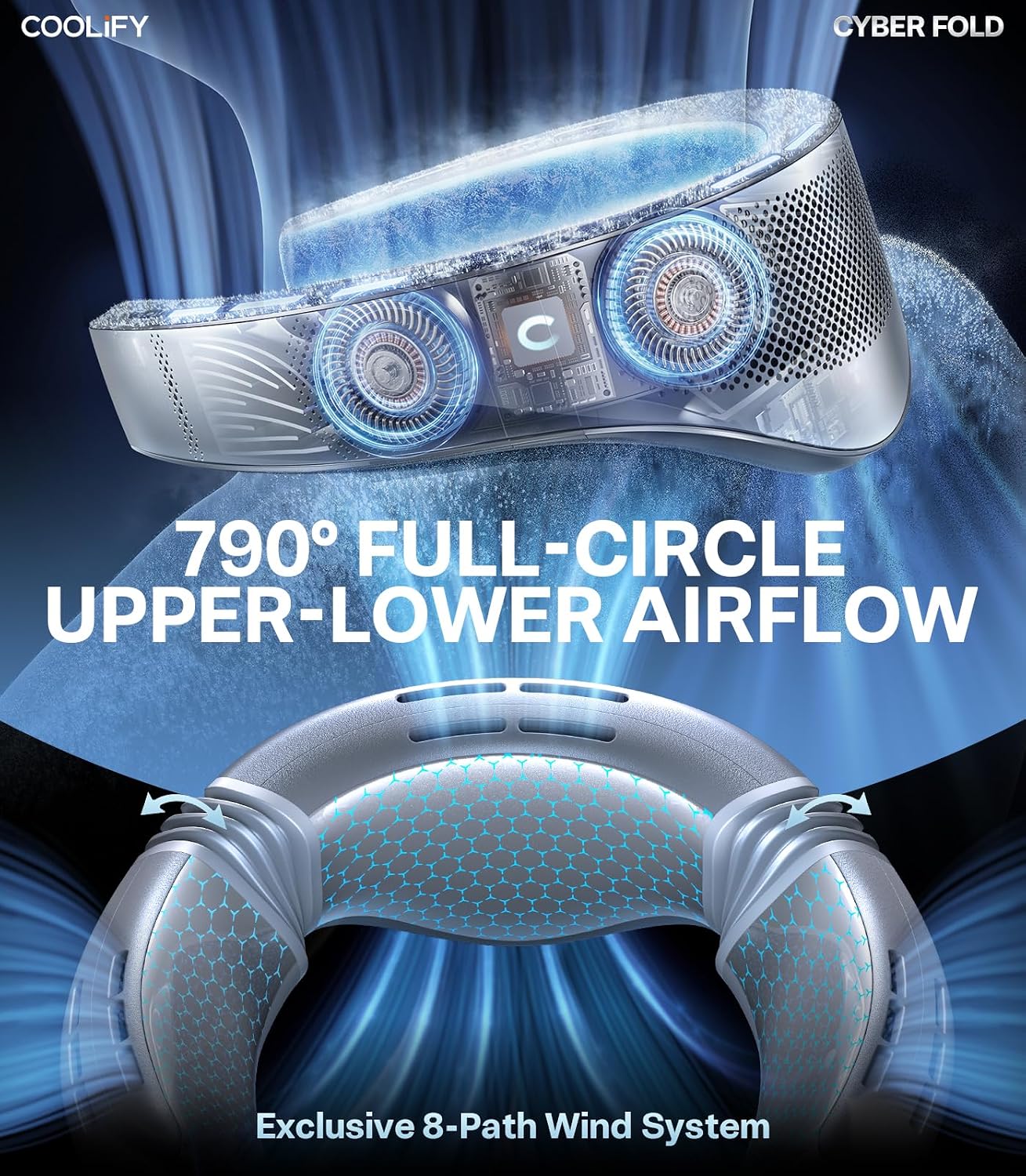TORRAS COOLiFY 2026 Cyber Fold AI Neck Air Conditioner, Max Cooling Area | Neck & Face Cooler with Adjustable Strong Wind, Rechargeable Gift for Dad, Husband, Titanium