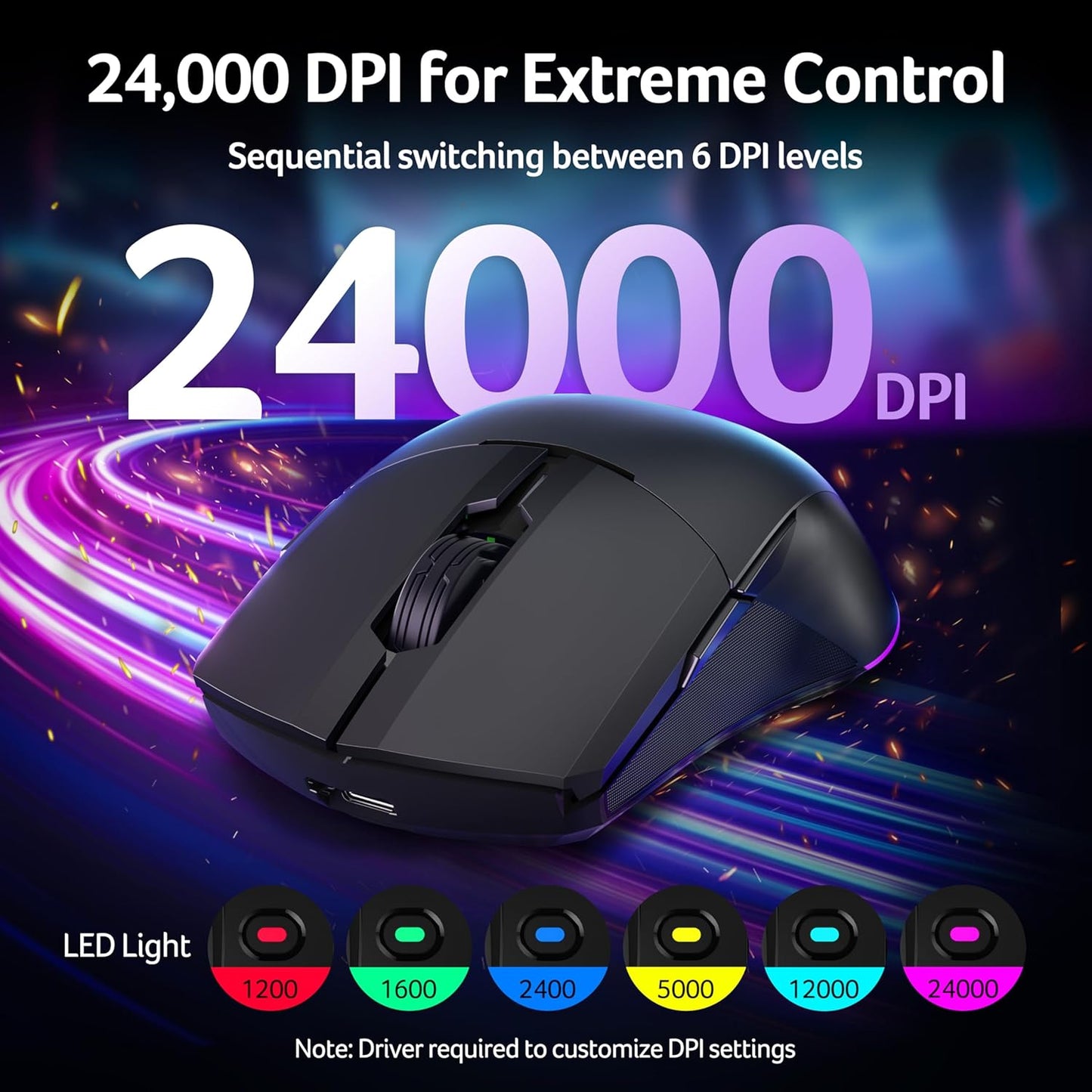 Acer Dual-Mode 2.4GHz Wireless &amp; Wired Computer Gaming Mouse for PC, Laptop | Left &amp; Right Handed Mouse with 24,000 DPI, 8 Programmable Buttons, Rechargable Gaming Mice, Long Battery Life, RGB Gamer