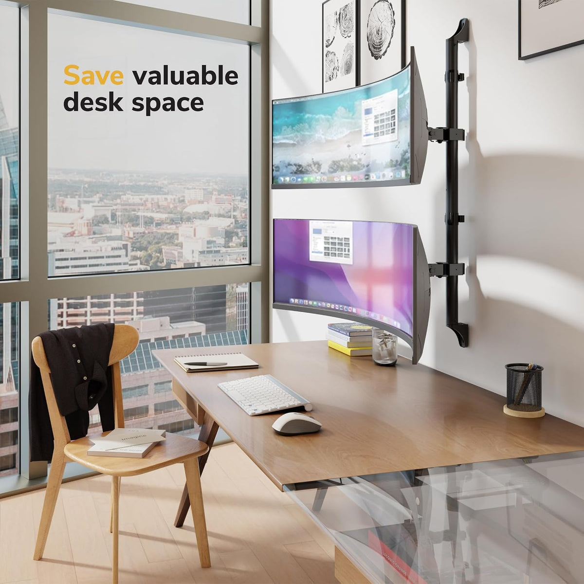 Mount-It! Dual Stacked Monitor Wall Mount, Heavy-Duty Steel, 17-49 in 44lb