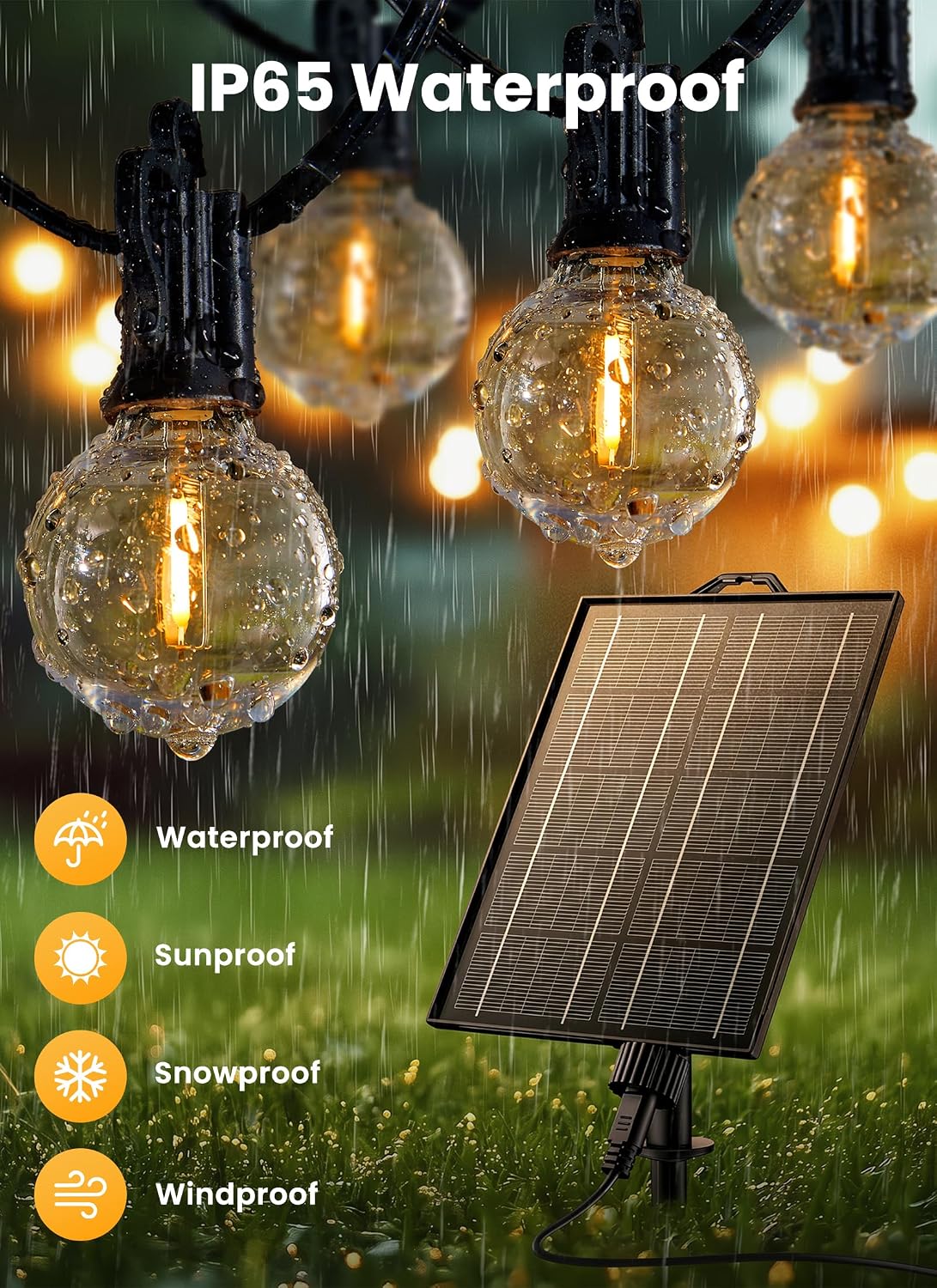 Brightown 108FT 52LED Solar String Lights Outdoor with Remote & USB Port | Shatterproof Bulbs, Dimmable & Timable, 3 Modes, Patio Lights Solar Powered with a Mount Clip for Camping Backyard Garden