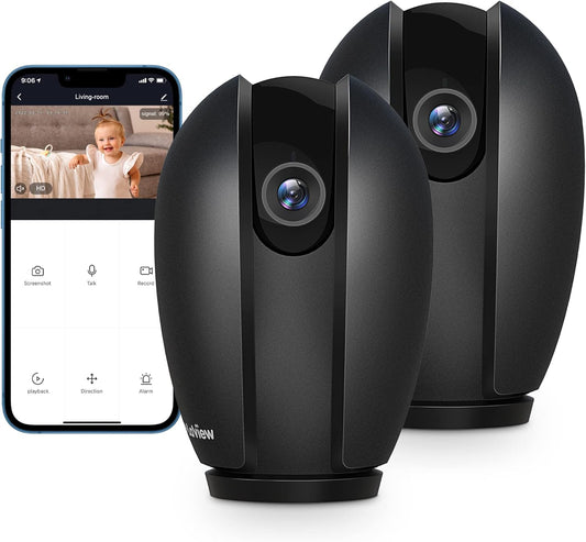 LaView Security Cameras for Home + 2X 32GB SD Cards, PT Home Security Camera System with Motion Detection, Two-Way Audio, Night Vision, Indoor WiFi Camera for Baby/pet, Alexa, USA Cloud Service