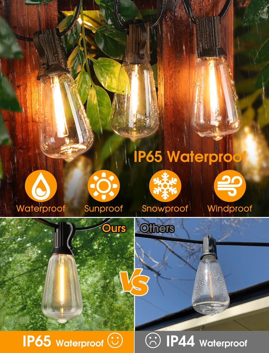 25FT Outdoor String Lights, Patio Lights with 10+1 LED Dimmable Waterproof Shatterproof ST38 Retro Edison 2700K Bulbs for Balcony Yard, Black