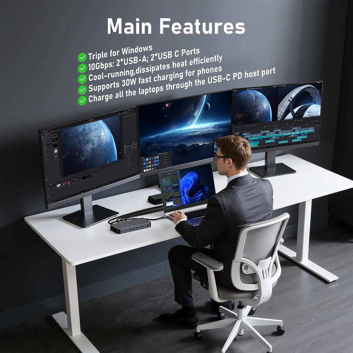 Laptop Docking Station USB C Dock Multiport Hub with 120W Power Adapter