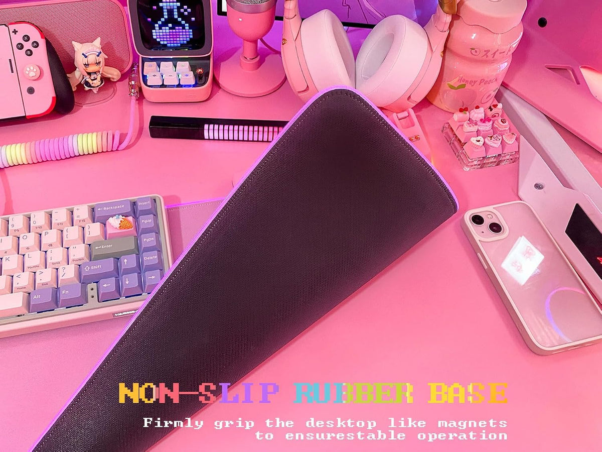 JMIYAV Pink RGB Gaming Mouse Pad 31.5x12 Inch PC XL Large Extended Glowing Led Light Up Desk Pad Non-Slip Rubber Base Computer Mouse Pad Cute Mousepad Mat
