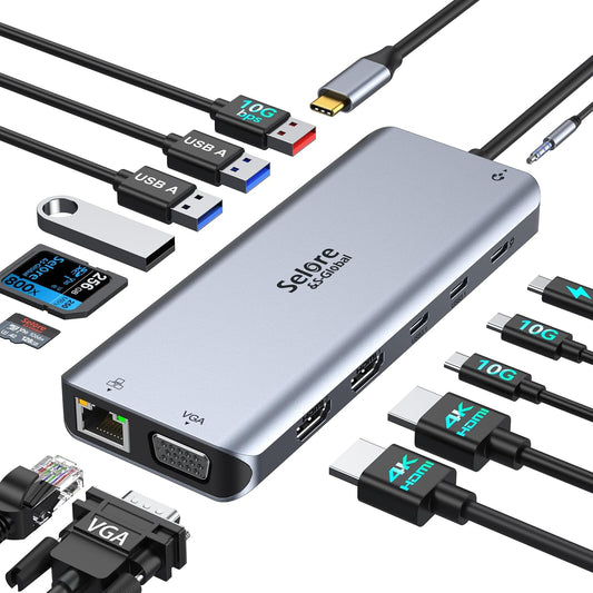 Selore USB C Docking Station Dual Monitor, 14-in-1 Laptop Docking Station