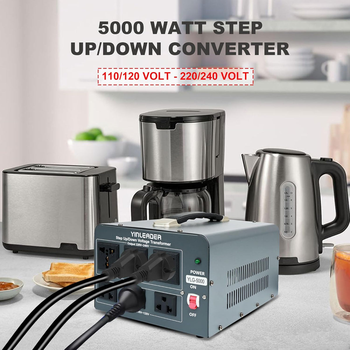 5000 Step Up/Down Transformer Converter 110/120Volt-220/240Volt | US Power Cord,Circuit Breaker Protection (Grey)