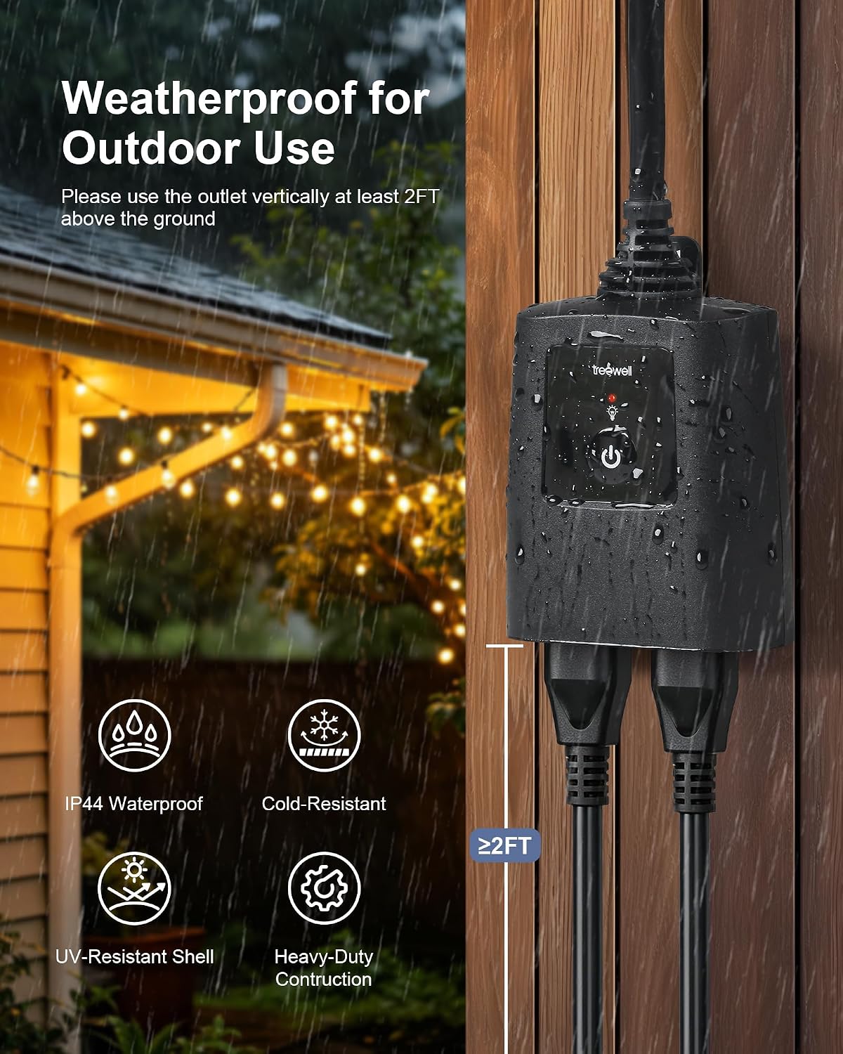 Outdoor Remote Control Outlet with Portable Magnetic Switch | 200FT Wireless Range, 15A/1875W Heavy Duty, Weatherproof for Lights, Fountains, Pumps, Household Appliances, ETL & FCC Listed