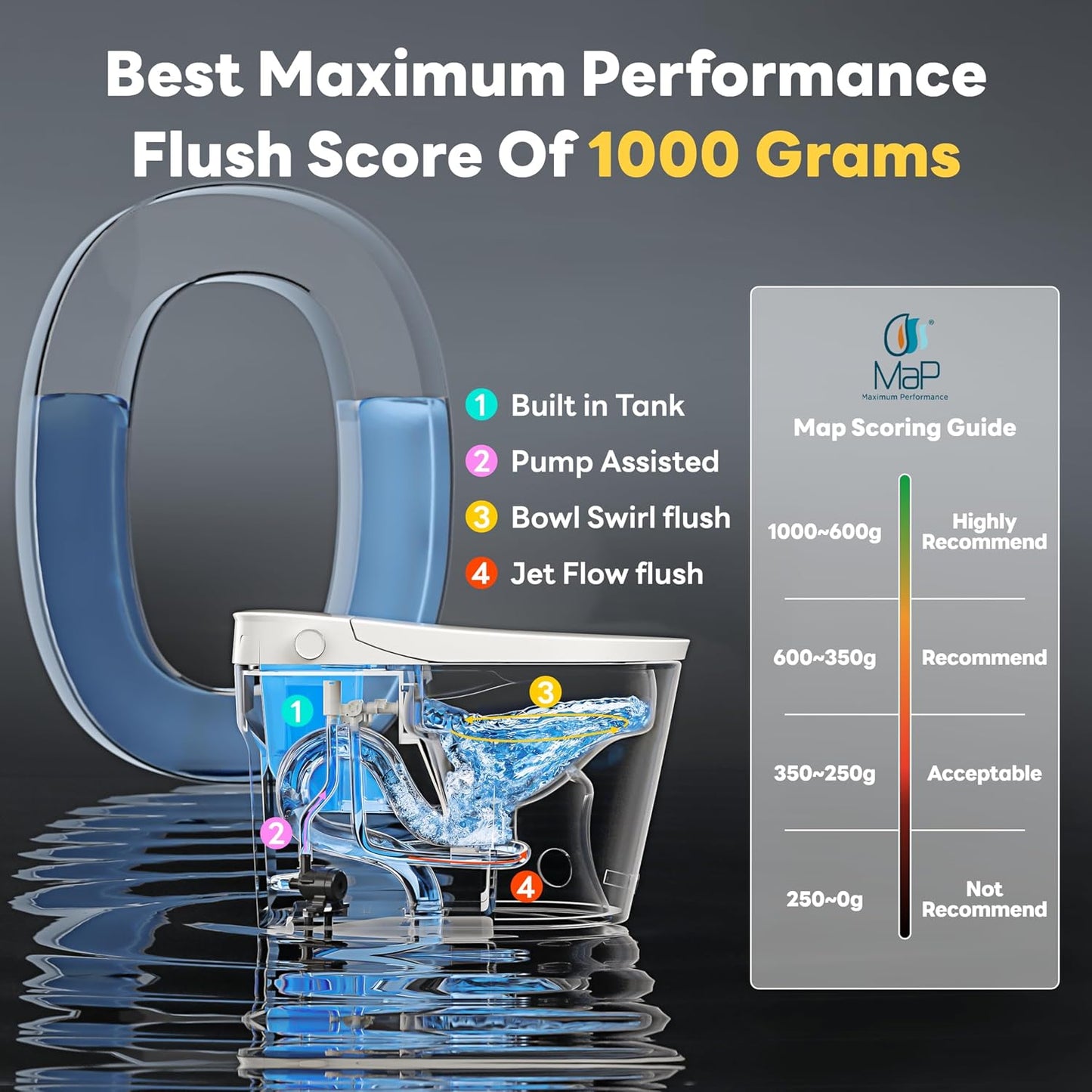 Casta Diva Smart Toilet with Bidet Built in, ADA Comfort Bidet Toilet, Foot Sensor & Soft-close Seat, 1000g MaP Auto Flush, Heated Seat & Foam Dispenser, Built in Tank, Blackout Flush(K050)