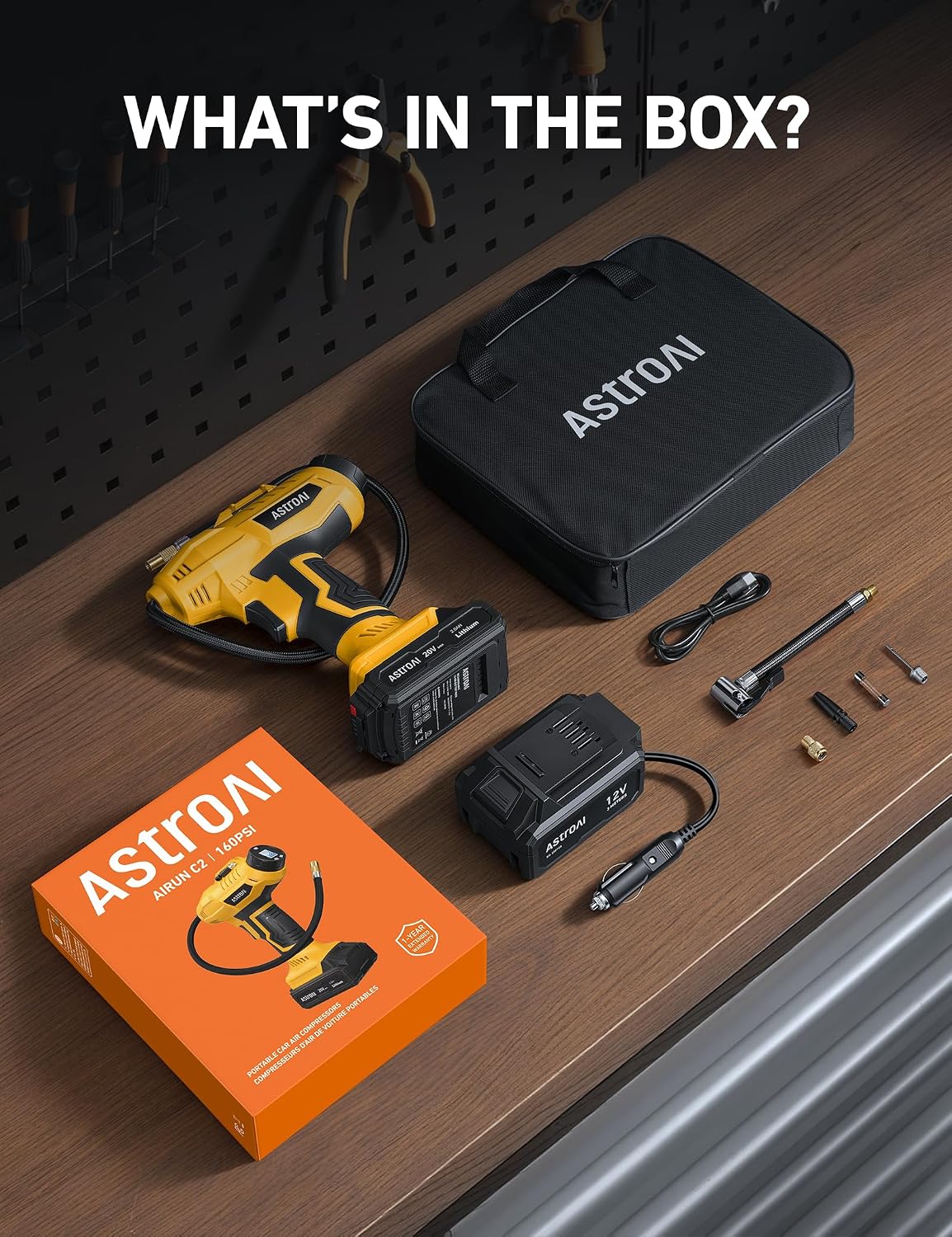 AstroAI Cordless Tire Inflator Portable Air Compressor 160PSI 12VDC Battery | Dual Power Supply Auto Shut-Off Digital Pressure Gauge Fast Inflation Air Pump for Cars Motorcycles Bikes Ball Gift Yellow