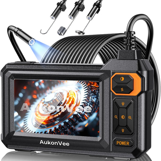 Endoscope Camera with Light, 1920P HD Borescope, 4.3" IPS Inspection Camera | AukonVee IP67 Waterproof Snake Camera with 8 LEDs, 16.5ft Semi-Rigid Cable, Great for Automotive and Pipe Repair Tools