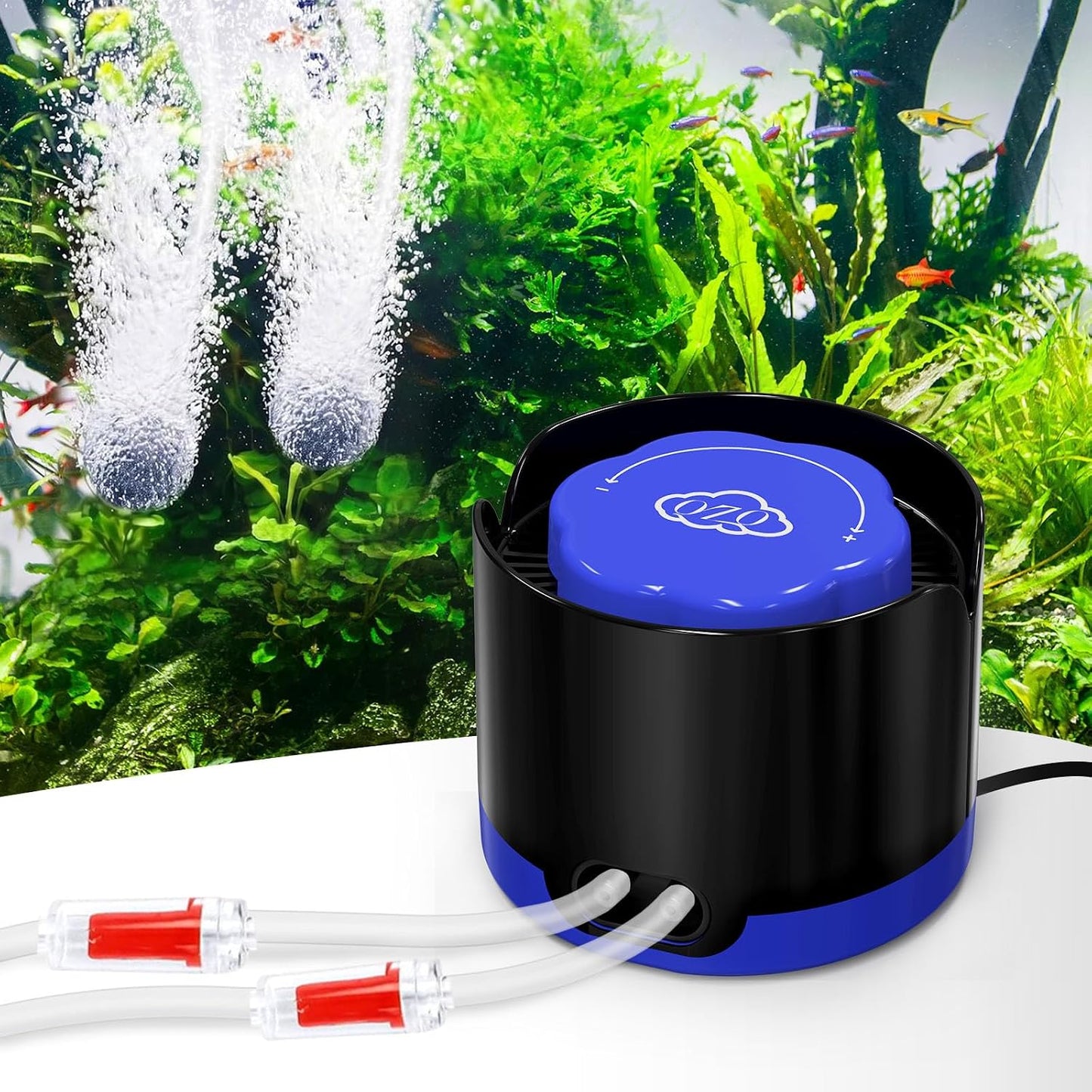 QZQ Aquarium Air Pump, Quiet Fish Tank Air Pump with Dual Outlets, 3W/5W Powerful Adjustable Oxygen Pump with Accessories, Aquarium Bubbler Aerator for Fish Tank Up to 80 Gallon (3W)