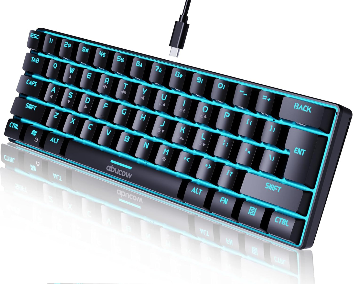 abucow 60% Percent Gaming Keyboard Minimalist Portable Wired Ultra-Compact Mini Imitation 61 Keys RGB Backlit Keyboard (White-Black)
