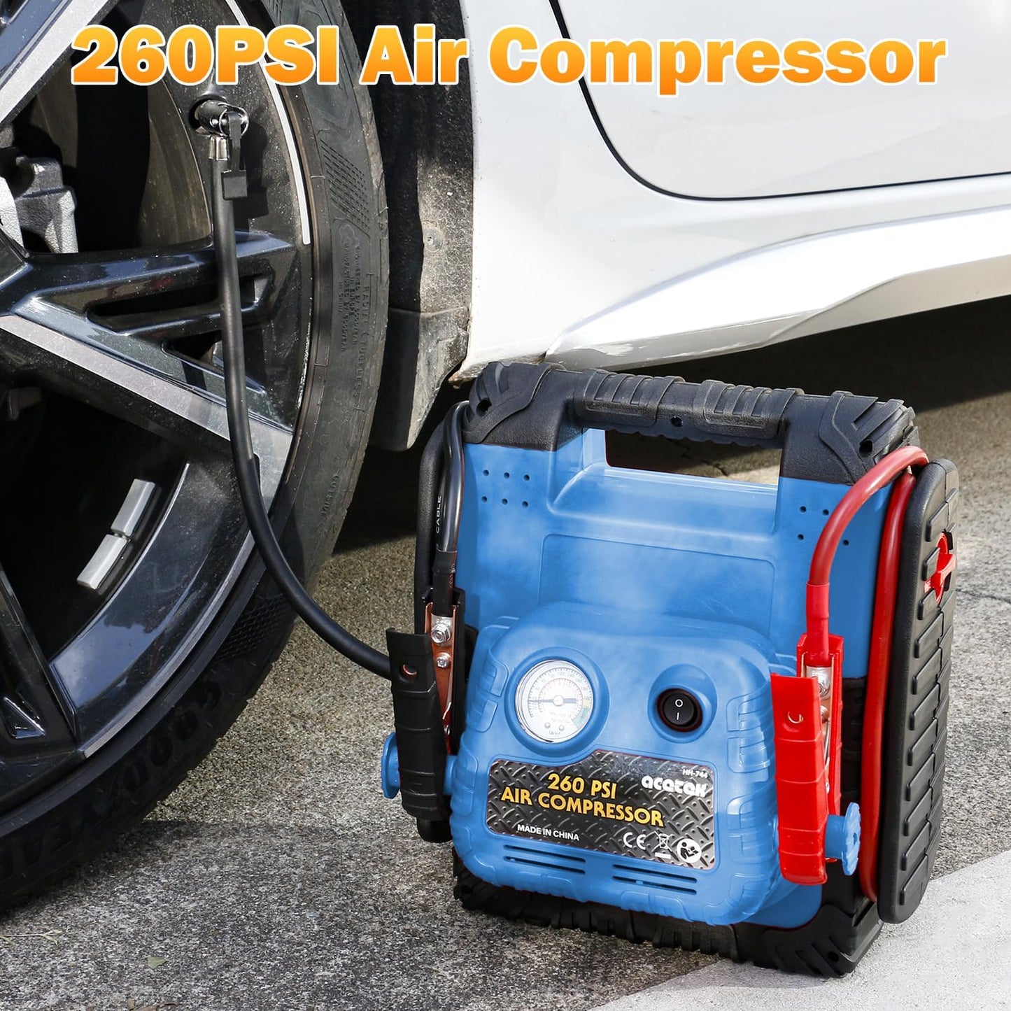 1800 Amp Jump Starter with Air Compressor, acetek Car Battery Jump Starter 260 PSI Tire Inflator, 20000mAh 12V Auto Lead-Acid Battery Booster (Up to 6L Gas or 6L Diesel Engine) with LED Light & USB